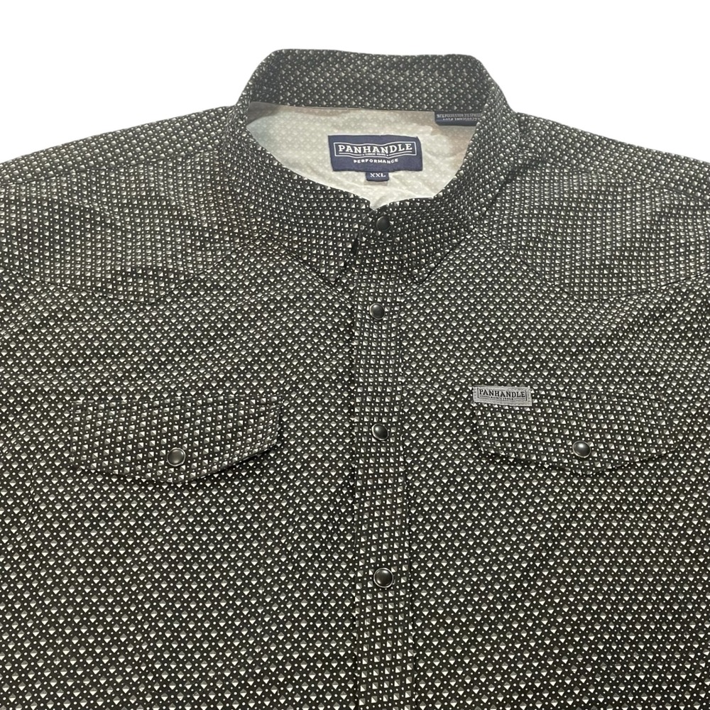 Panhandle Performance Mens XXL Black Geometric Western Pearl Snap Shirt Stretch